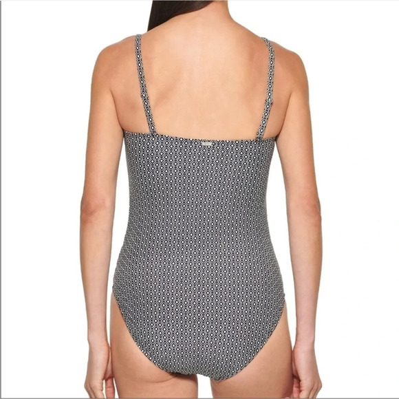 NWT DKNY One Piece Swim Suit Black and White Geometric Print Women’s size L - Picture 6 of 10